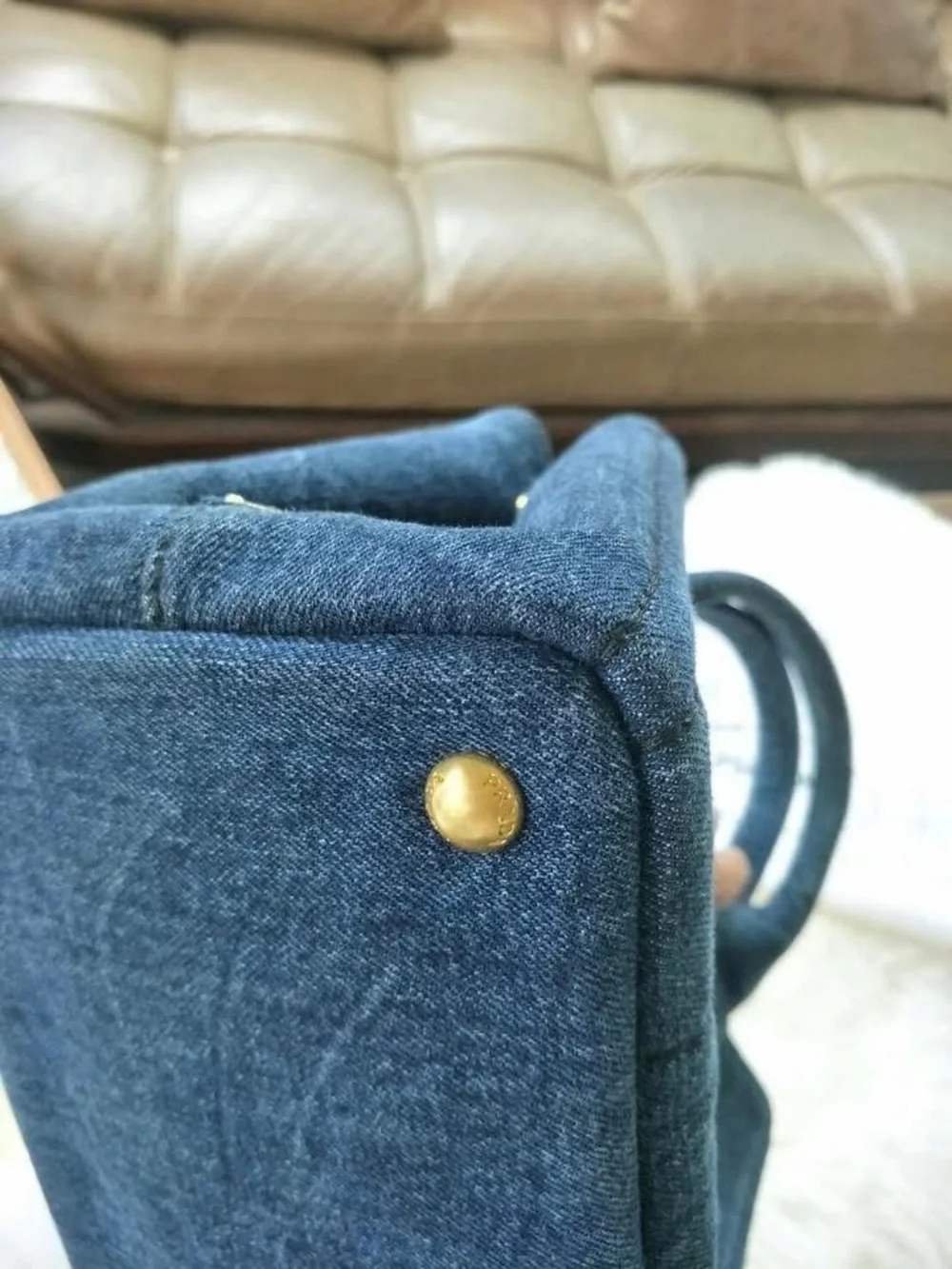 Prada Denim Tote Bag in Dark Blue with Removable Strap